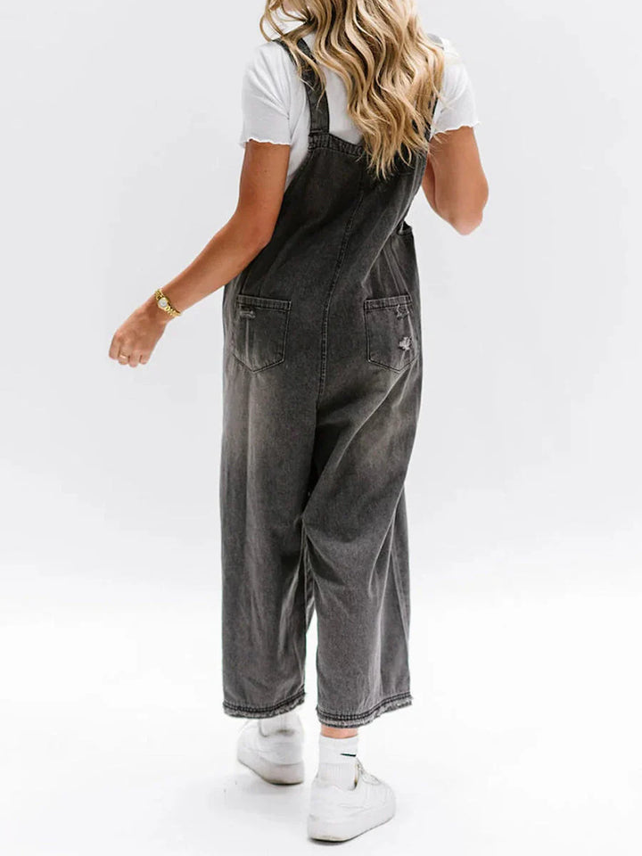 CAMILLE™ | LOOSE FIT DISTRESSED DENIM OVERALLS