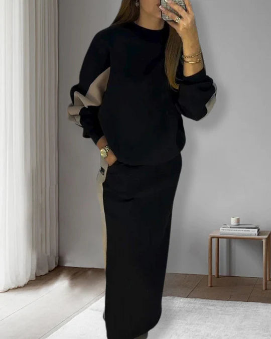 VERINA™ | LONG SLEEVE TOP & SLIT SKIRT SET