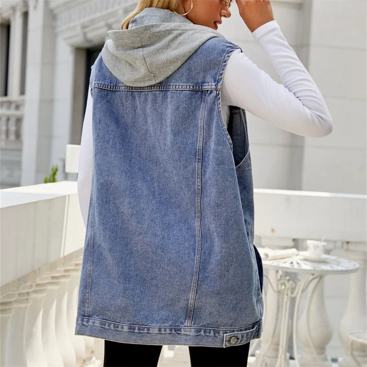 MORGAN™ | LOOSE HOODED DENIM VEST