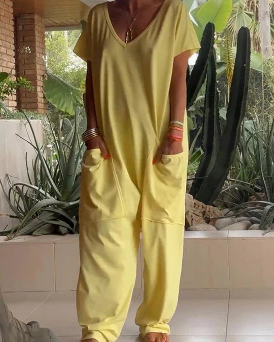 MAIRE™ | CASUAL V NECK SOLID COLOR JUMPSUIT