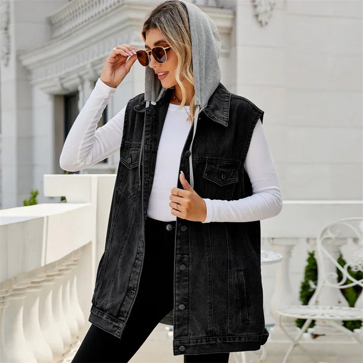 MORGAN™ | LOOSE HOODED DENIM VEST