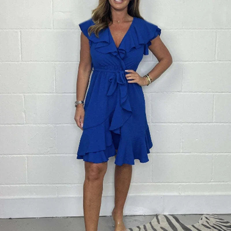 SERENA™ | ELEGANT V-NECK RUFFLE DRESS