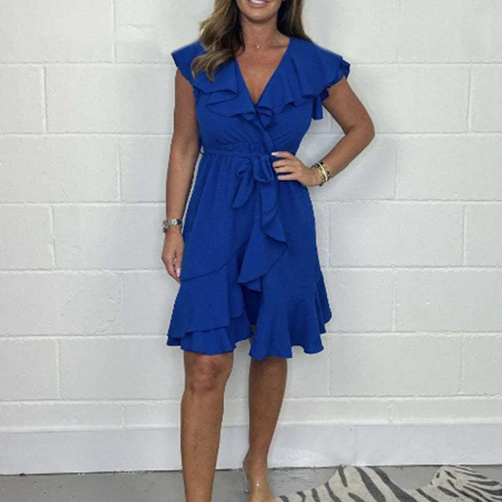 SERENA™ | ELEGANT V-NECK RUFFLE DRESS