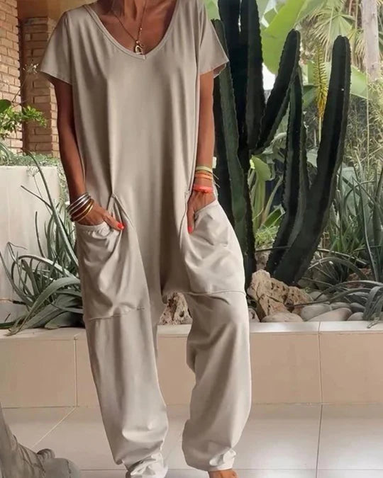 MAIRE™ | CASUAL V NECK SOLID COLOR JUMPSUIT
