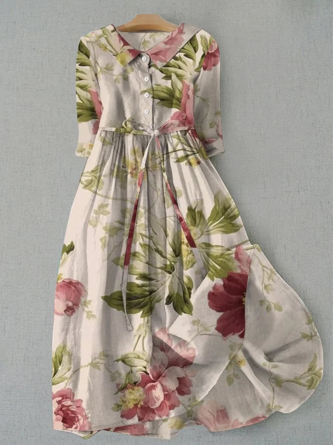 DAHLIA™ | SUMMER FLORAL A-LINE DRESS WITH WAIST TIE