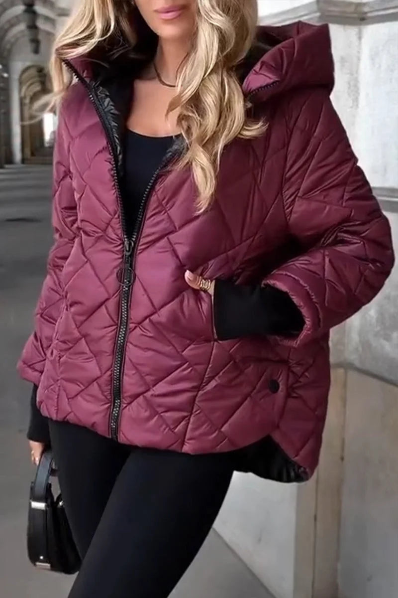 LEXY™ | BURGUNDY QUILTED HOODED JACKET