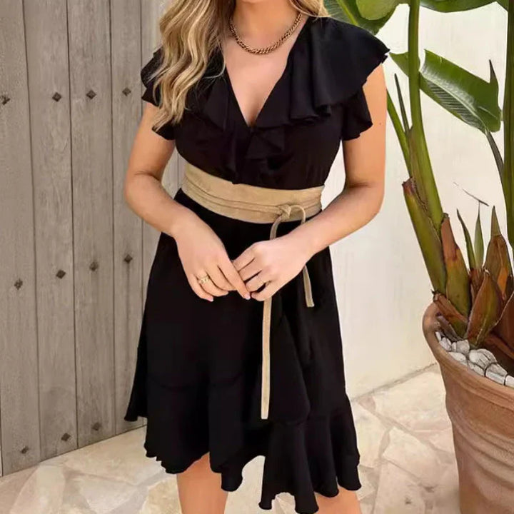 SERENA™ | ELEGANT V-NECK RUFFLE DRESS