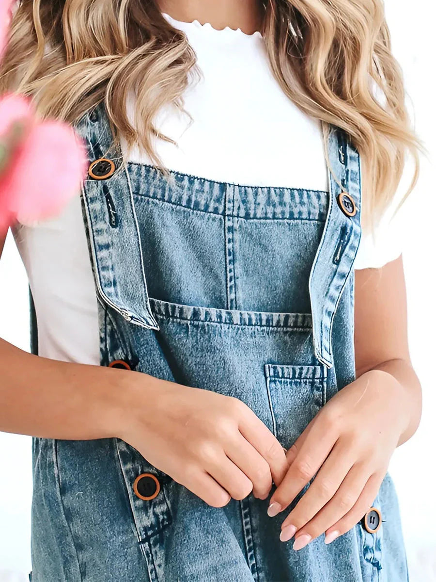CAMILLE™ | LOOSE FIT DISTRESSED DENIM OVERALLS