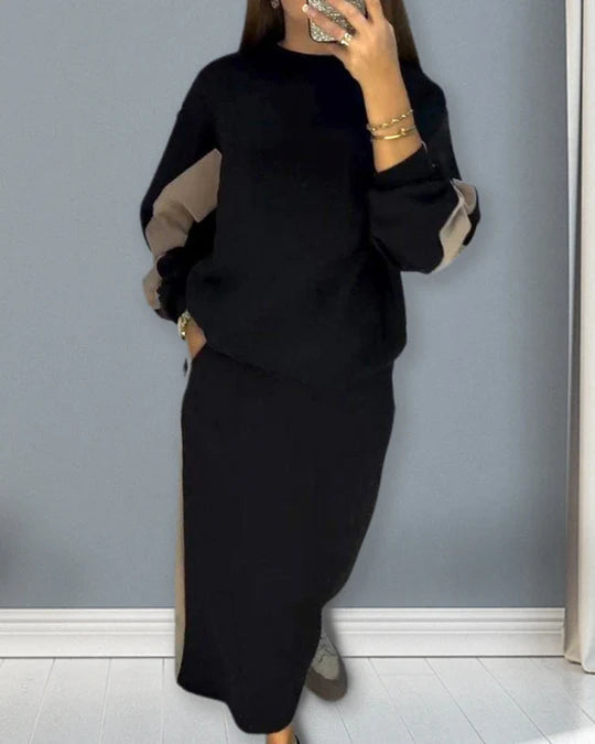 VERINA™ | LONG SLEEVE TOP & SLIT SKIRT SET