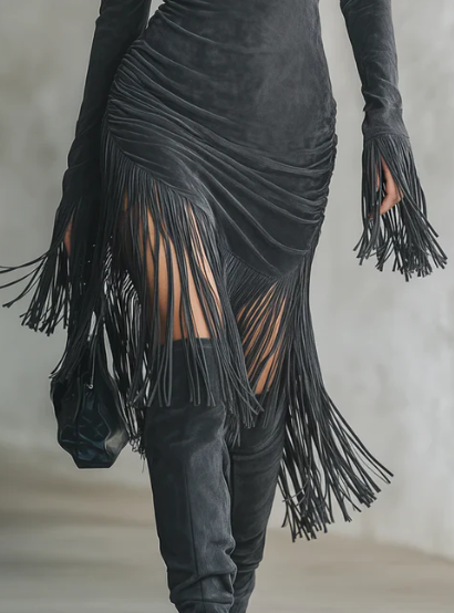 AMELIA™ | MOCK NECK FRINGE DRESS
