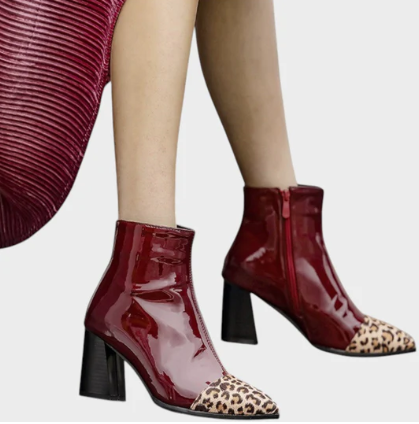 DIVA™ | PATENT ANKLE BOOTS WITH LEOPARD DETAIL