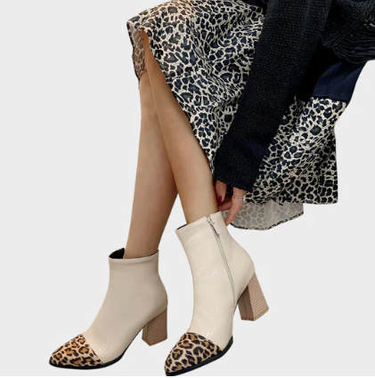 DIVA™ | PATENT ANKLE BOOTS WITH LEOPARD DETAIL