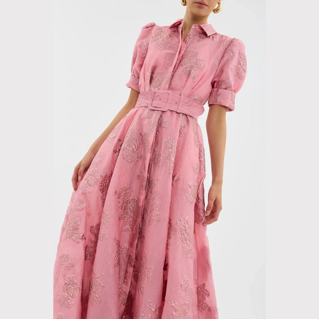 BEATRICE™ | PINK DRESS WITH PUFF SLEEVES