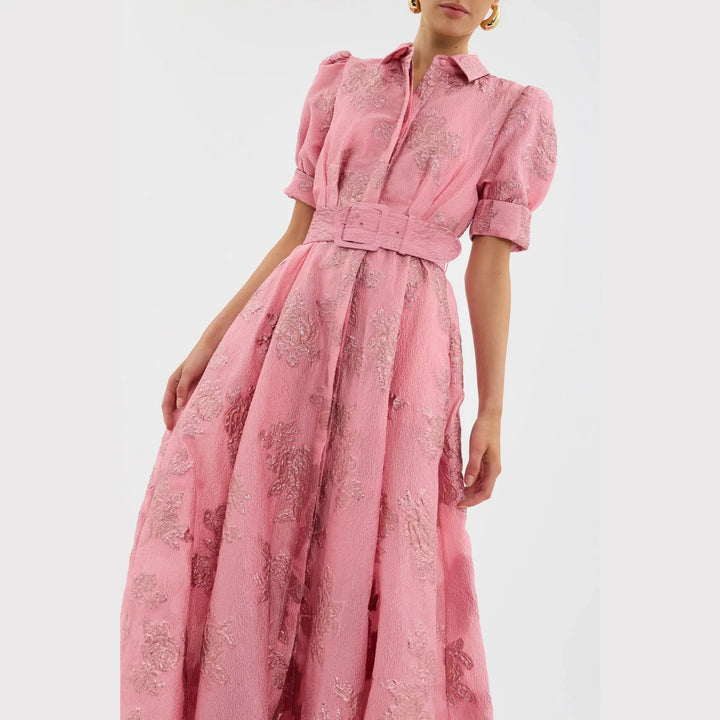 BEATRICE™ | PINK DRESS WITH PUFF SLEEVES