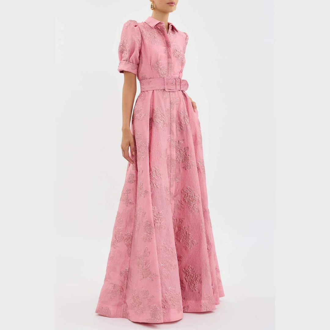 BEATRICE™ | PINK DRESS WITH PUFF SLEEVES