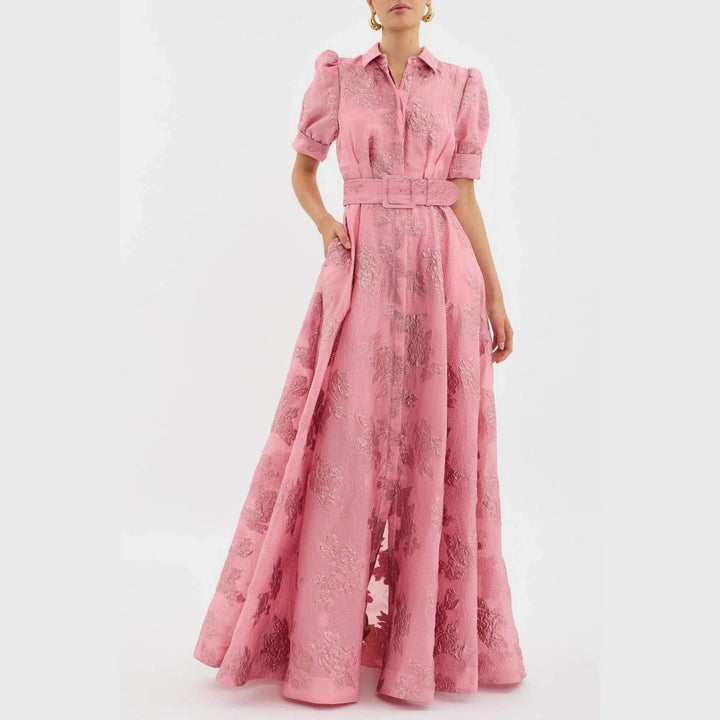 BEATRICE™ | PINK DRESS WITH PUFF SLEEVES
