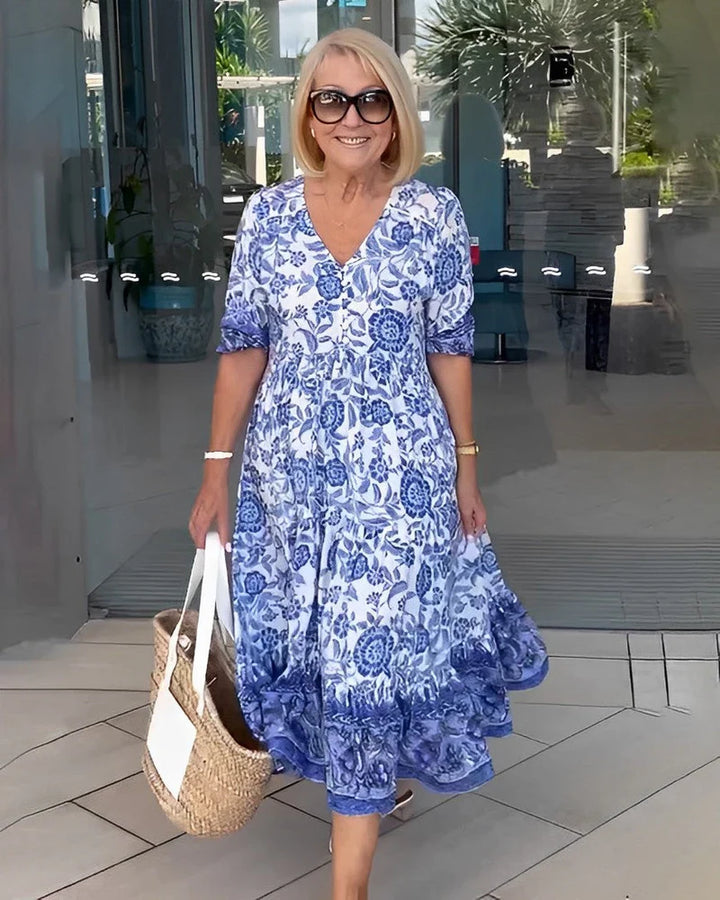 KEISHA™ | ELEGANT V-NECK FLORAL DRESS