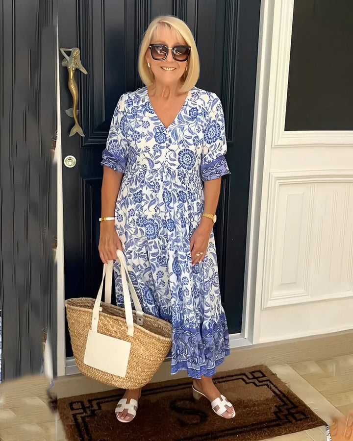 KEISHA™ | ELEGANT V-NECK FLORAL DRESS