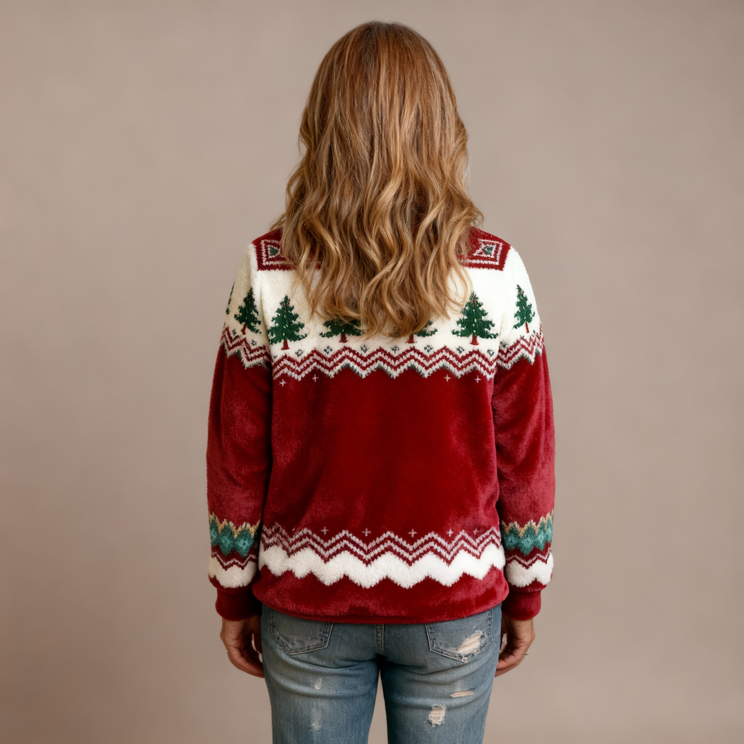 Comfortable Flannel Sweatshirt with Retro Christmas Animal Art Print for Women
