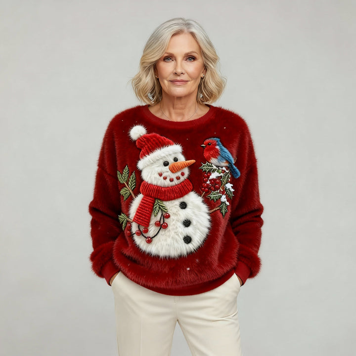 Flannel Hoodie Snowman and Birds Art for Women