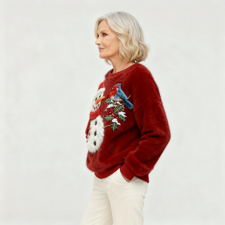 Flannel Hoodie Snowman and Birds Art for Women