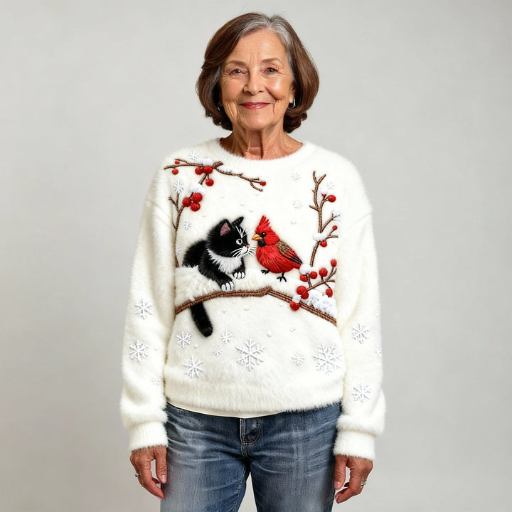 Christmas Soft Cat Art Flannel Sweatshirt for Women