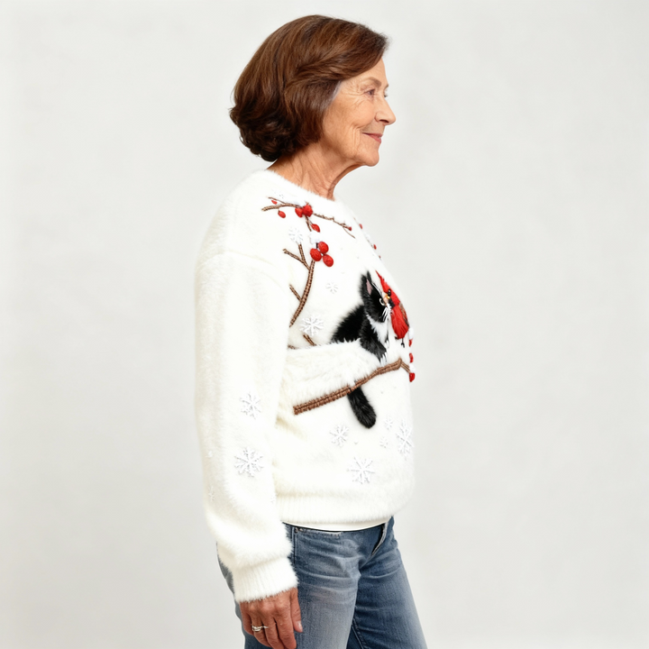 Christmas Soft Cat Art Flannel Sweatshirt for Women