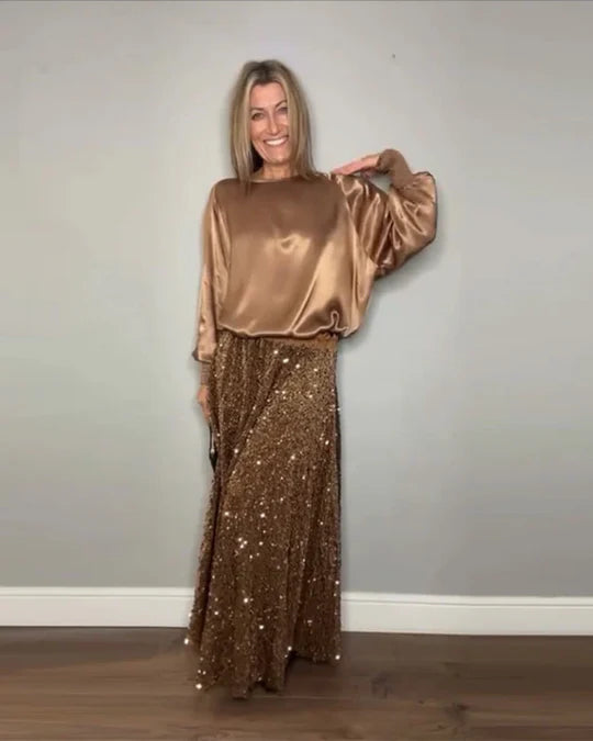 BOHEME™ | CREW NECK TOP & SEQUIN MAXI SKIRT